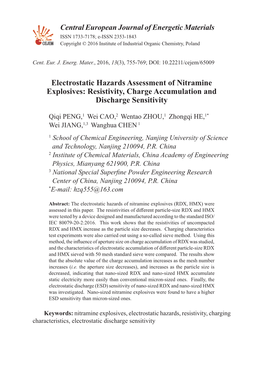 Electrostatic Hazards Assessment of Nitramine Explosives: Resistivity, Charge Accumulation and Discharge Sensitivity