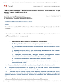 IDEA Counter Comments TRAI's Consultation on 'Review Of