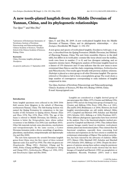 A New Tooth-Plated Lungfish from the Middle Devonian of Yunnan, China