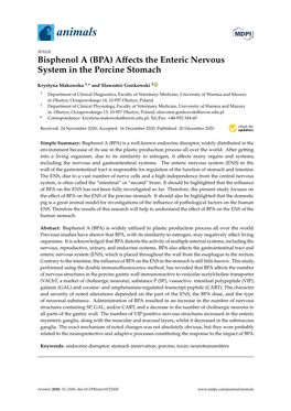 (BPA) Affects the Enteric Nervous System in the Porcine Stomach