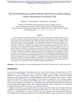 Electrocommunication Signals Indicate Motivation to Compete During Dyadic Interactions of an Electric ﬁsh