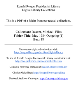 Deaver, Michael: Files Folder Title: May 1984 Outgoing (1) Box: 18