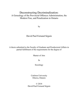 Deconstructing Decriminalization: a Genealogy of the Provincial Offences Administration, the Modern Fine, and Penalization in Ontario