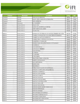 Entidad Municipio Localidad Long