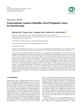 Transcriptome Analysis Identifies Novel Prognostic Genes in Osteosarcoma