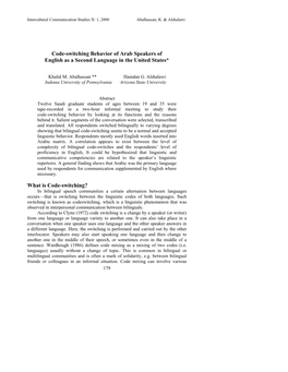 Code-Switching Behavior of Arab Speakers of English As a Second Language in the United States*