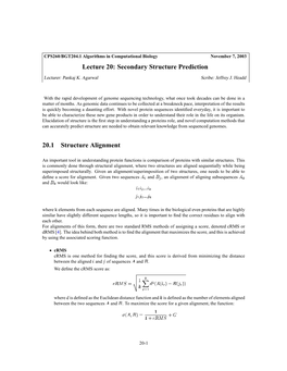 Lecture 20: Secondary Structure Prediction