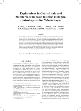 Explorations in Central Asia and Mediterranean Basin to Select Biological Control Agents for Salsola Tragus
