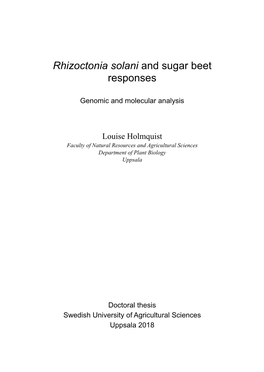 Rhizoctonia Solani and Sugar Beet Responses