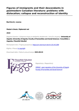 Figures of Immigrants and Their Descendants in Postmodern Canadian Literature: Problems with Dislocation; Collapse and Reconstruction of Identity