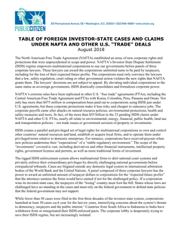 Investor-State Cases and Claims Under Nafta and Other U.S