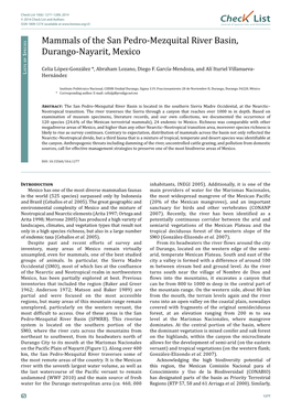 Chec List Mammals of the San Pedro-Mezquital River Basin, Durango-Nayarit, Mexico