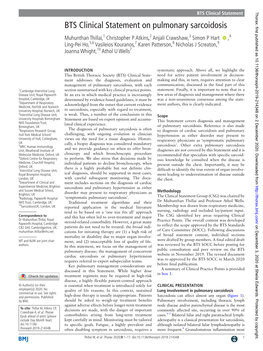 BTS Clinical Statement on Pulmonary Sarcoidosis