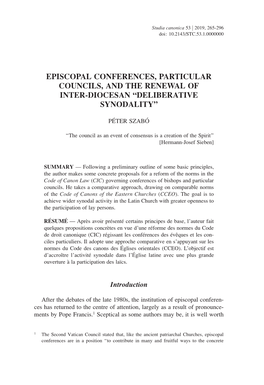 Episcopal Conferences, Particular Councils, and the Renewal of Inter
