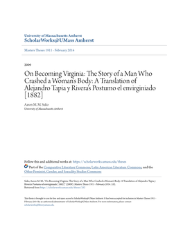 A Translation of Alejandro Tapia Y Rivera's Postumo El Envirginiado [1882] Aaron M