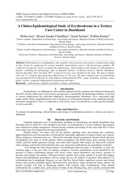 A Clinico-Epidemiological Study of Erythroderma in a Tertiary Care Center in Jharkhand