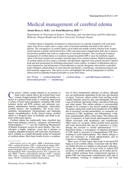 Medical Management of Cerebral Edema