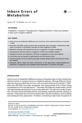 Inborn Errors of Metabolism