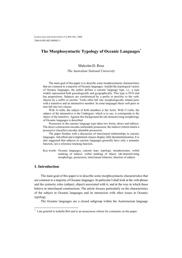 The Morphosyntactic Typology of Oceanic Languages*