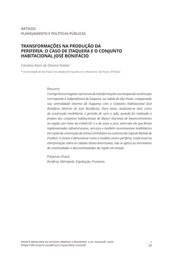 O Caso De Itaquera E O Conjunto Habitacional José Bonifácio