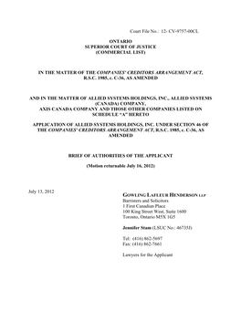 Cv-9757-00Cl Ontario Superior Court of Justice