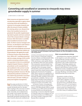 Converting Oak Woodland Or Savanna to Vineyards May Stress Groundwater Supply in Summer