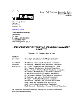 Greenford/Northolt/Perivale Area Housing Advisory Committee