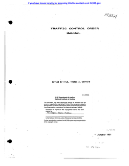 TRAFFIC CONTROL ORDER MANUAL If You Have Issues