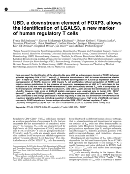 UBD, a Downstream Element of FOXP3, Allows the Identification of LGALS3, a New Marker of Human Regulatory T Cells