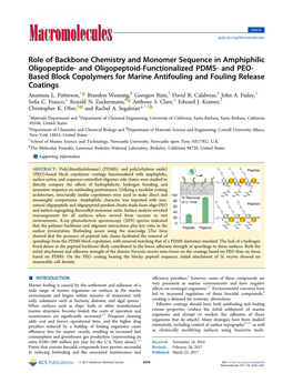 And Oligopeptoid-Functionalized PDMS- and PEO- Based Block Copolymers for Marine Antifouling and Fouling Release Coatings Anastasia L