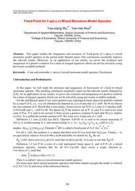 Mixed Monotone Model Operator Yue-Xiang Wu , Yan-Mei