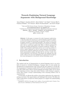 Towards Explaining Natural Language Arguments with Background Knowledge