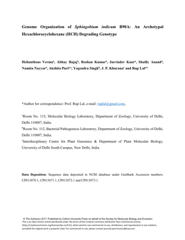 Genome Organization of Sphingobium Indicum B90A: an Archetypal Hexachlorocyclohexane (HCH) Degrading Genotype