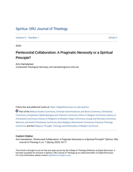 Pentecostal Collaboration: a Pragmatic Necessity Or a Spiritual Principle?
