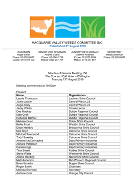 MACQUARIE VALLEY WEEDS COMMITTEE INC. Established 8Th August 1978