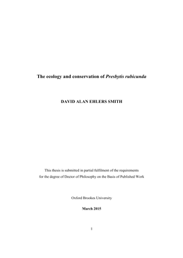 The Ecology and Conservation of Presbytis Rubicunda