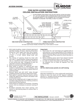 FIRE RATED ACCESS PANEL CEILING INSTALLATION INSTRUCTION EXTRA SPRING PROVIDED for CEILING INSTALLATION on SIZES 16" X 16" OR LARGER