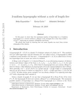 $3 $-Uniform Hypergraphs Without a Cycle of Length Five