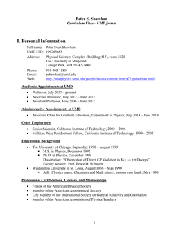 Curriculum Vitae – UMD Format