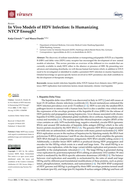 In Vivo Models of HDV Infection: Is Humanizing NTCP Enough?