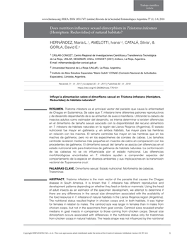 Does Nutrition Influence Sexual Dimorphism in Triatoma Infestans (Hemiptera: Reduviidae) of Natural Habitats? HERNÁNDEZ, María