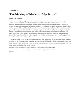 The Making of Modern “Mysticism”