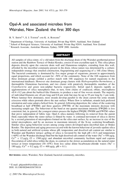 Opal-A and Associated Microbes from Wairakei, New Zealand