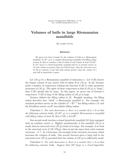 Volumes of Balls in Large Riemannian Manifolds