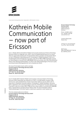 Kathrein Mobile Communication – Now Part of Ericsson