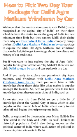 How to Pick Two Day Tour Package for Delhi Agra Mathura Vrindavan