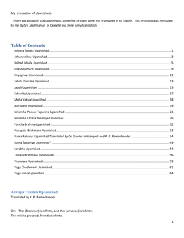 Table of Contents Advaya Taraka Upanishad