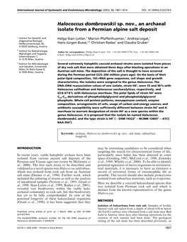 Halococcus Dombrowskii Sp. Nov., an Archaeal Isolate from a Permian Alpine Salt Deposit