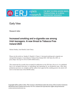 Increased Smoking and E-Cigarette Use Among Irish Teenagers: a New Threat to Tobacco Free Ireland 2025
