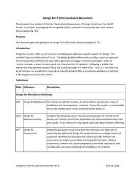 Design for X (Dfx) Guidance Document